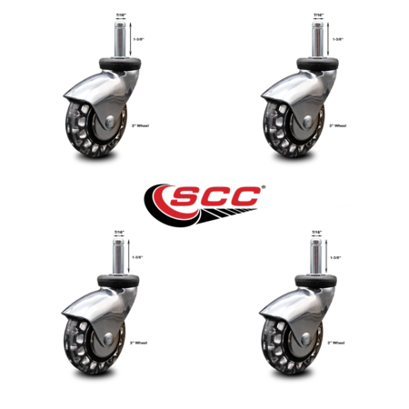 Service Caster 3 Inch Bright Chrome Hooded Polyurethane 3/8 Inch Grip Ring Stem Casters, 4PK SCC-GR03S310-PPUBD-BC-716138-4